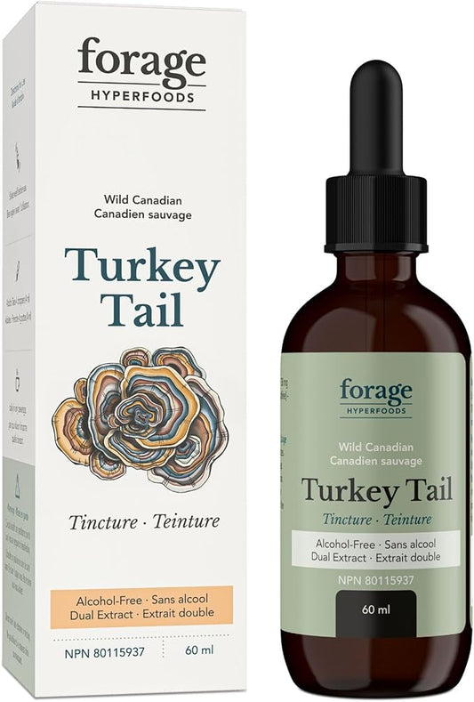 Turkey Tail Mushroom Tincture, Mushroom Vitamins for Immune System and Gut Health Support, Dual Extract, Alcohol-Free, 60 ml