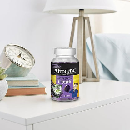 Airborne Elderberry + Zinc & Vitamin C Gummies for Adults, Immune Support Vitamin D & Zinc Gummies with Powerful Antioxidant Vitamins C D & E - 130 Gummies, Elderberry Flavor