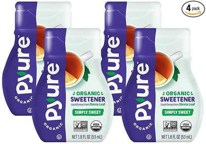 Pyure Organic Stevia Liquid Sweetener Keto Sugar Substitutes, Zero Calorie, Zero Sugar, Zero Carb, Plant-Based Sugar Free Liquid Stevia Extract, Simply Sweet, 1.8 oz (Pack of 4)