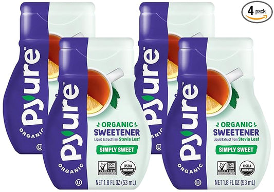Pyure Organic Stevia Liquid Sweetener Keto Sugar Substitutes, Zero Calorie, Zero Sugar, Zero Carb, Plant-Based Sugar Free Liquid Stevia Extract, Simply Sweet, 1.8 oz (Pack of 4)