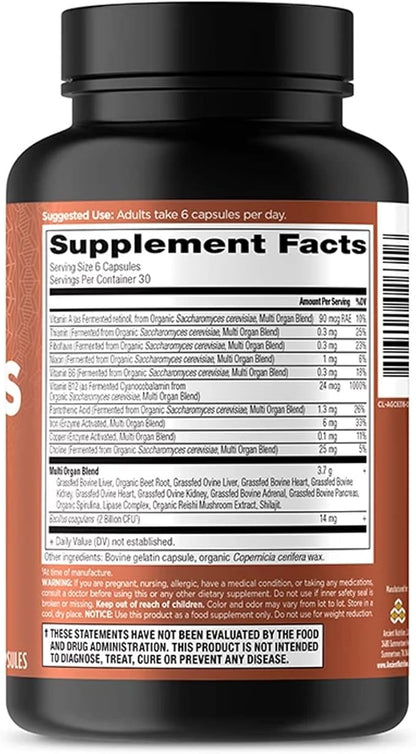 Ancient Nutrition Organ Supplements, Grass-Fed and Wild Organ Complex Capsules, Liver, Heart, Kidney Supports Organ, Cognitive, and Immune System Health, 180 Ct