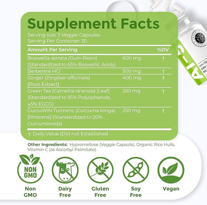 Intestinal Fortitude AI-5 - Digestive Herbal Capsule Supplement w/CurcuWIN, Turmeric, Curcumin, Boswellia Serrata, Ginger Root & EGCG Green Tea for Gut & DigestiveHealth Support, Non-GMO, Dairy Free