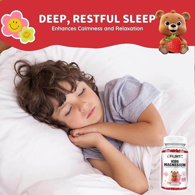Kids Magnesium Glycinate Gummies with Calm Magnesium Citrate, L-Threonate Supplement for Kids & Adults with Zinc, Vitamin D3, B12, L-Theanine for Sleep Bone & Muscle Mood, Strawberry, 60ct