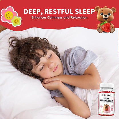 Kids Magnesium Glycinate Gummies with Calm Magnesium Citrate, L-Threonate Supplement for Kids & Adults with Zinc, Vitamin D3, B12, L-Theanine for Sleep Bone & Muscle Mood, Strawberry, 60ct