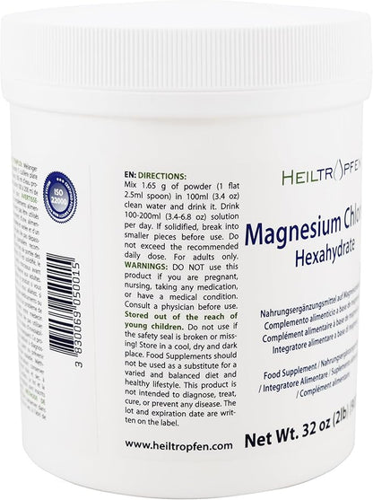 2 Pounds Magnesium Chloride Hexahydrate | Pharmaceutical Grade Ingredients | Crystal Powder | Pure Ph. EUR., BP, USP, 100% | Heiltropfen®