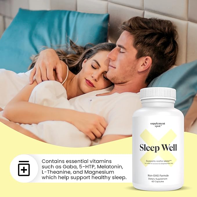 Sleep Well Natural Sleep Aid – Non-Habit Formula Supplement for Adults w/Magnesium, L-Theanine, GABA & Serotonin – Sleep Support Supplement for Adults (60 Capsules, 30 Servings)