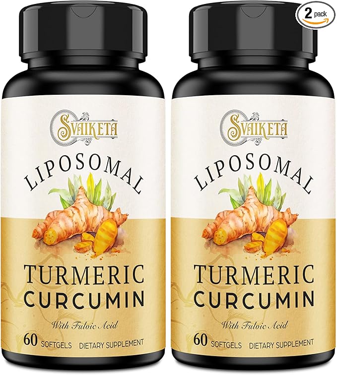 Liposomal Turmeric Curcumin Supplement - 2000mg, 95% Curcuminoid Extract with Piperine - 60 Softgels (2 Bottle)