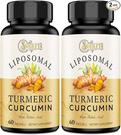 Liposomal Turmeric Curcumin Supplement - 2000mg, 95% Curcuminoid Extract with Piperine - 60 Softgels (2 Bottle)