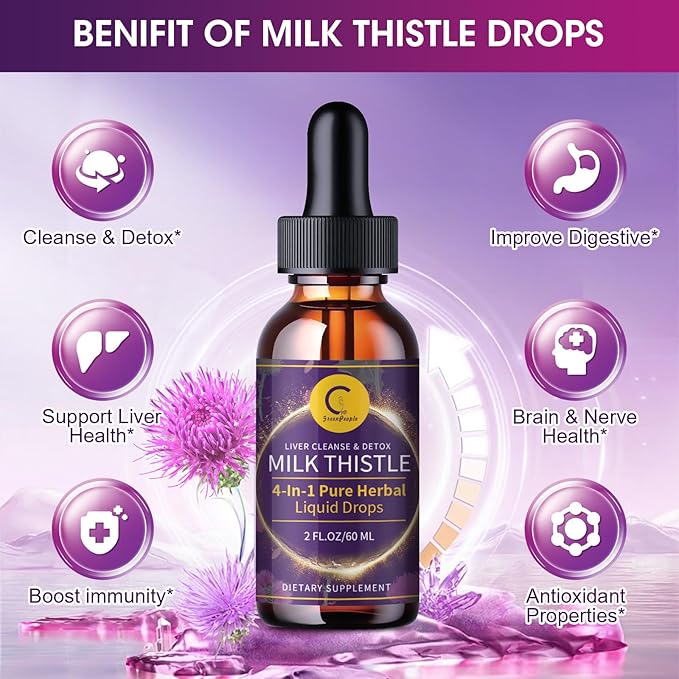 (2 Pack) Milk Thistle Liquid Drops for Liver Cleanse Detox & Repair, Milk Thistle Supplement with Dandelion Root, Artichoke & Turmeric for Liver Support and Immune Health, Vegan, Non-GMO, 4 FL OZ