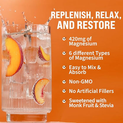 GoBiotix Magnesium Glycinate Powder – Cortisol Supplement for Women and Men – High Absorption Magnesium Complex Calm Supplement with Citrate, Malate – Sugar Free – 420 mg, 60 Servings, Peach Tea