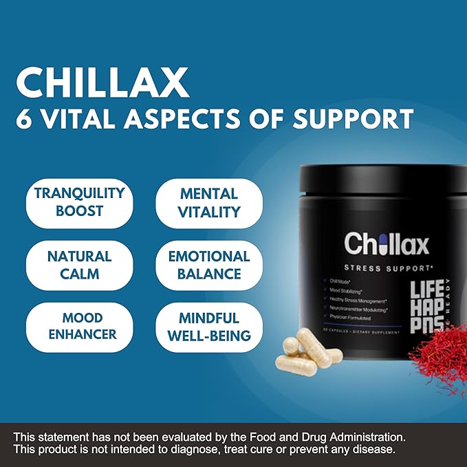 Life Happns Chillax, Calm Support Supplement, L Theanine, Magnesium, GABA and Saffron Supplements for Relaxation, Natural Mood Health Support for Adults, Calming and Relaxing, 60 Capsules