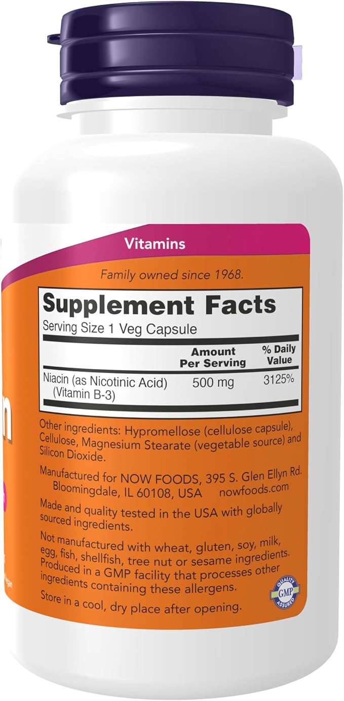 NOW Supplements, Niacin (Vitamin B-3) 500 mg, Essential B-Group Vitamin*, Nutritional Health, 100 Capsules (Pack of 3)