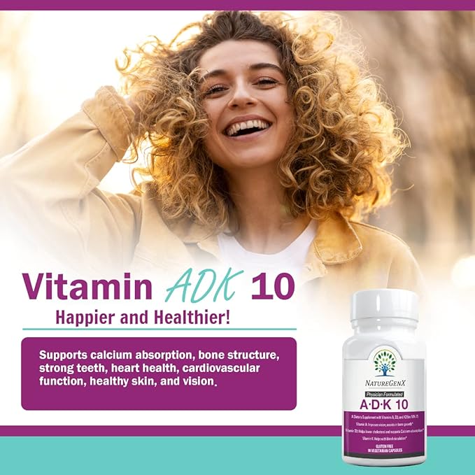 ADK 10 Supplement - Potent A, K2 & D3 Vitamin Supplement 10000 IU for Bone, Heart & Immune Support - 90 Count Easy-to-Swallow Vitamin ADK Supplement Capsules (3 Month Supply)