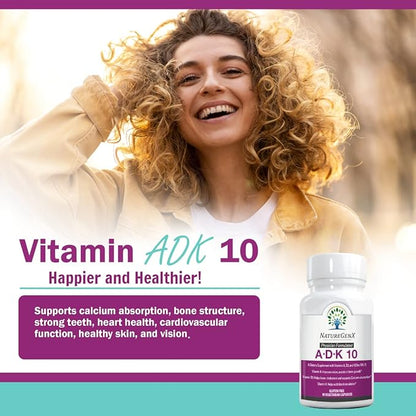 ADK 10 Supplement - Potent A, K2 & D3 Vitamin Supplement 10000 IU for Bone, Heart & Immune Support - 90 Count Easy-to-Swallow Vitamin ADK Supplement Capsules (3 Month Supply)