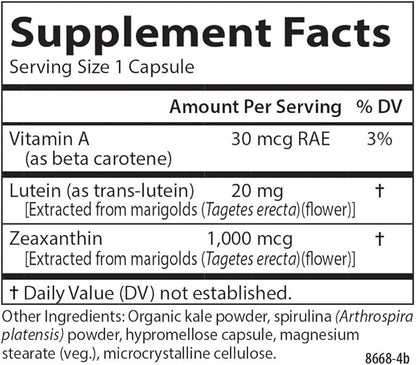 Carlson - Lutein & Greens, 20 mg, Vision Support & Eye Function, Antioxidant, 30 Vegetarian Capsules