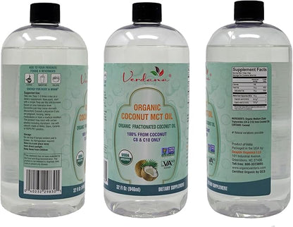 Verdana Organic MCT Oil – 32 Fl Oz Dietary Supplement – 100% Coconut Derived, Fractionated, Food Grade – For Oil Pulling, Keto Coffee, Oral Rinse, Massage & Aromatherapy – Vegan, Non-GMO, Kosher