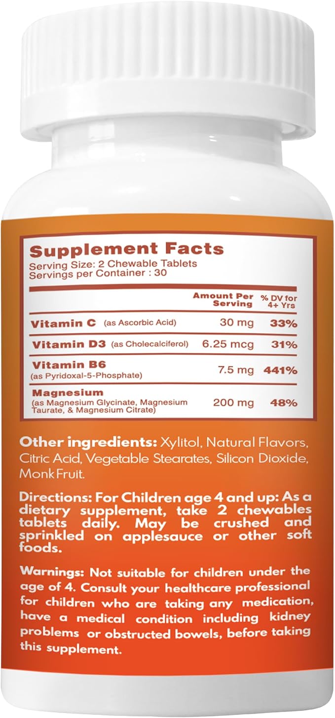 VAL Magnesium for Kids | High-Absorption Magnesium for Calm, Relaxation & Focus | Mg Glycinate, Citrate & Taurate | with Vitamin B6, D & C | Sugar-Free, Non-GMO | Lemonade | 60 Chewable Tablets