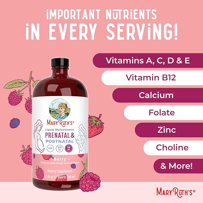 MaryRuth Organics Postnatal & Prenatal Vitamins for Women | Sugar Free | Womens Multivitamin for Pre-Conception, Pregnancy & Nursing | Ginger | Selenium | Folate | Vegan | Non-GMO | Gluten Free | 32oz