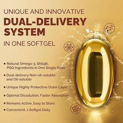 Ubiquinol CoQ10 600 MG Softgels with Omega-3 & Shilajit & PQQ, Advanced Dual-Delivery Coenzyme-Q10, Active CoQ10 Ubiquinol Supplement for Fertility, Antioxidant, Heart, Brain & Energy, 360 Servings