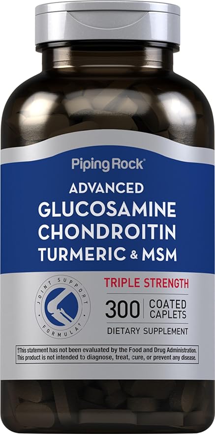 Piping Rock Glucosamine Chondroitin Turmeric MSM | 300 Caplets | Triple Strength | Advanced Supplement | Non-GMO & Gluten Free