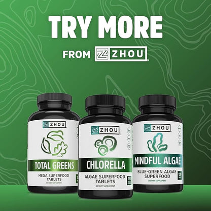 Zhou Nutrition Chlorophyll Tablets, Nutritious Green Superfood, Herbal Supplement, Gluten-Free, Herbal Support, 90 Tablets