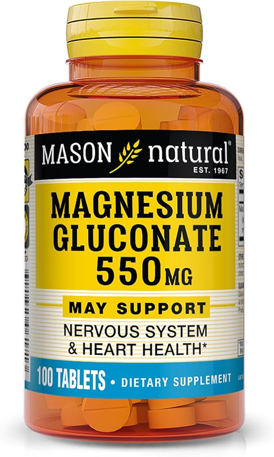 Mason Natural Magnesium Gluconate 550 mg, 100 Day Supply for Normal Healthy Heart and Nervous System Support