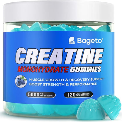 Creatine Monohydrate Gummies 5000mg for Men & Women, Gomitas de Creatina 5g Creatine Monohydrate, 0g Sugar Chewables Creatine Pre-Work Out for Muscle Strength, Vegan,120 Count, Blueberry Flavor