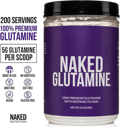 Pure L-Glutamine Made in The USA - 200 Servings - 1,000g, 2.2lb Bulk, Vegan, Non-GMO, Gluten and Soy Free. Minimize Muscle Breakdown & Improve Protein Synthesis. No Additives