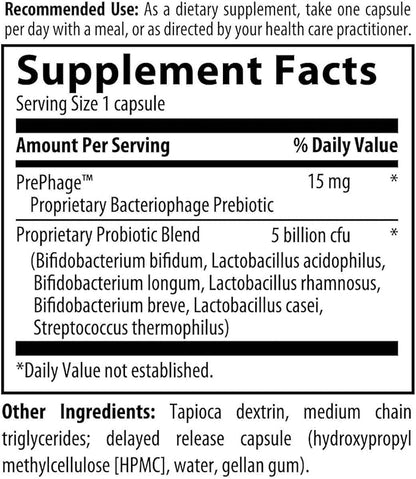 Designs for Health Probiophage DF - Bacteriophage Prebiotic + Probiotic Supplement - Probiotics for Digestion + Immune Support - Dairy Free Pre and Pro Biotics in Delayed Release Capsules (120 Count)