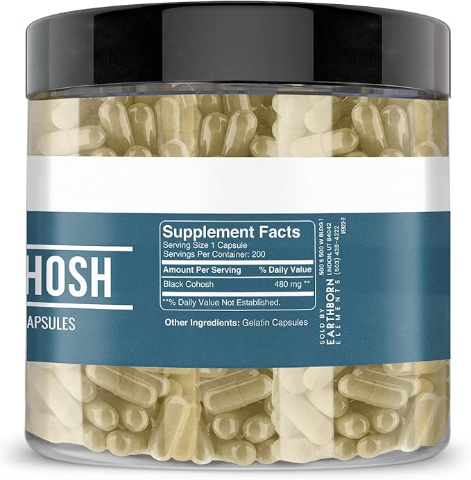 Earthborn Elements Black Cohosh 200 Capsules, Pure & Undiluted, No Additives