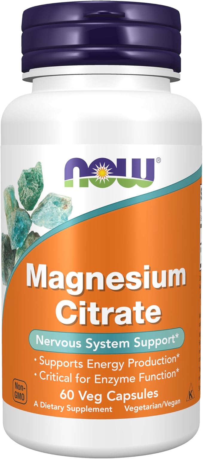 NOW Supplements, Magnesium Citrate, Enzyme Function*, Nervous System Support*, 60 Veg Capsules