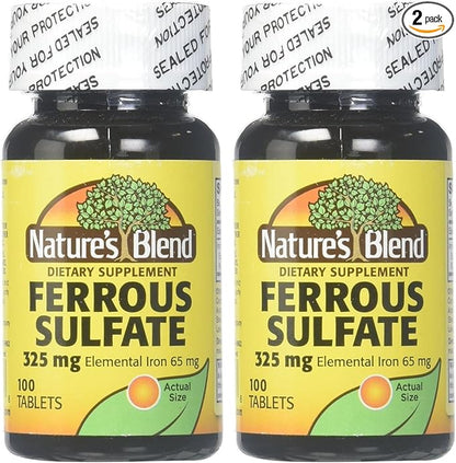 Nature's Blend Iron Ferrous Sulfate 325mg BPK, Assorted, Tablets, 100 Count, Pack of 2