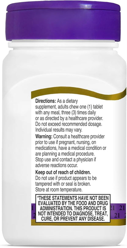 21st Century Papaya Enzyme Chewable (100 Count), Papaya & Pineapple Digestive Enzymes for Gut Health, Tropical Flavor, Non-GMO, Gluten-Free, No Added Salt, Yeast, Artificial Flavors