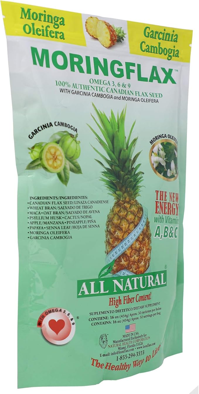 MORINGFLAX Bag Formula 100 Natural Canadian Flax Seed with Garcinia Cambogia and Moringa Oleifera Bag, Tan, 16 Ounce