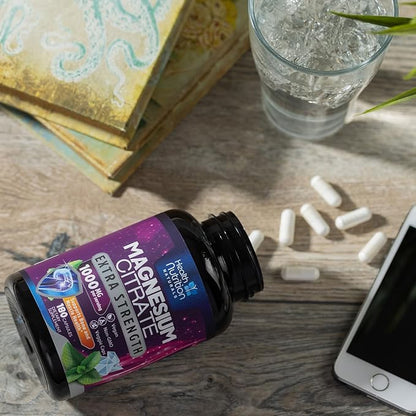 Magnesium Citrate Capsules 1000mg - Max Absorption Magnesium Powder for Muscle, Nerve, Bone and Heart Health Support, High Absorption Citrate Complex, Gluten Free, Non-GMO - 180 Capsules