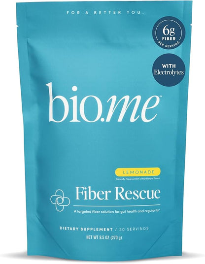 Fiber Rescue (6g Per Serving) - Psyllium Husk Powder for Digestive Health & Bloating Relief, Sugar Free Lemonade Prebiotic Soluble Fiber Powder, Non-GMO Fiber Supplement, Gluten Free - 30 Servings