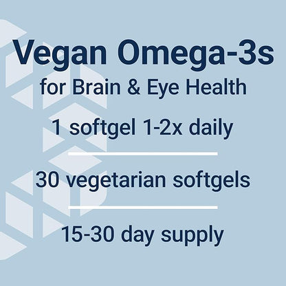 Life Extension Vegetarian DHA, Omega-3 from Algae for cognition, Mood & Eye Health, Gluten-Free, Non-GMO, Vegan, 30 softgels