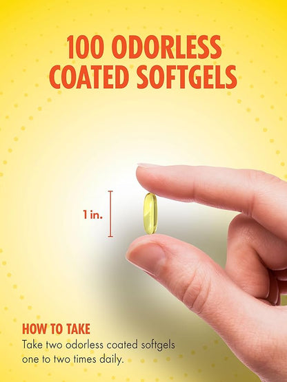 Sundance Odorless Fish Oil 1200mg | 100 Coated Softgels | Controls Fish Burps | Lemon Flavor | Non-GMO and Gluten Free Supplement.