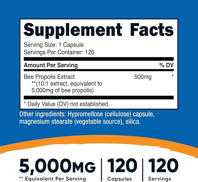 Nutricost Bee Propolis 10:1 Extract 5,000mg Equivalent, 120 Capsules - Gluten Free, Non-GMO, Vegetarian Dietary Supplement, from 500mg of 10:1 Extract
