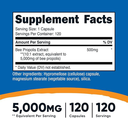 Nutricost Bee Propolis 10:1 Extract 5,000mg Equivalent, 120 Capsules - Gluten Free, Non-GMO, Vegetarian Dietary Supplement, from 500mg of 10:1 Extract