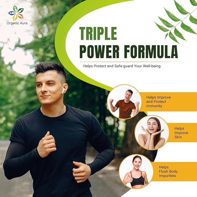 Organic Aura Neem Supreme Capsules. 150 Veg Capsules. Triple Complex - Max Strength Pure High-Potency Azadirachta Indica Capsule. Natural Antioxidant, Skin Health, Abundant Immunity Support.
