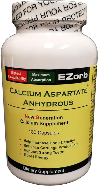 Calcium Aspartate Anhydrous Capsules for Bone, Joint, Muscle Health (180 Caps)