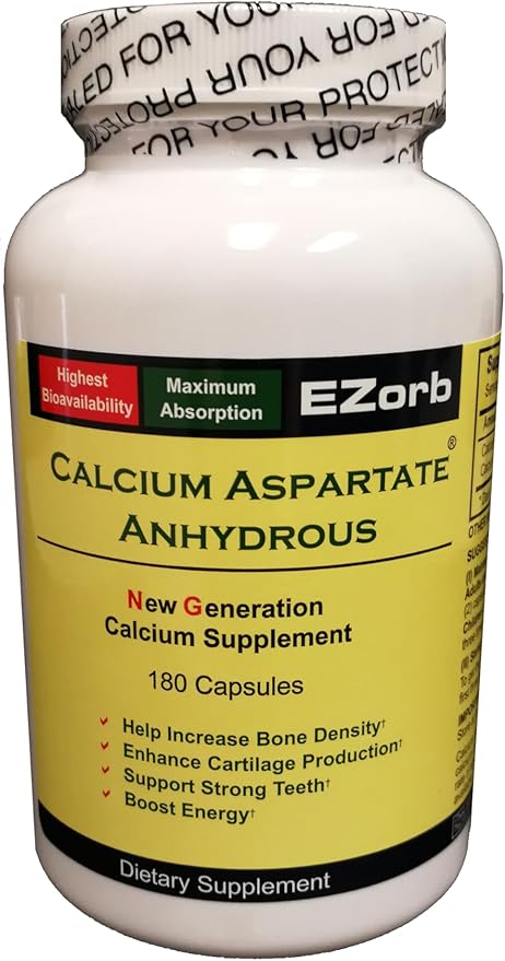 Calcium Aspartate Anhydrous Capsules for Bone, Joint, Muscle Health (180 Caps)