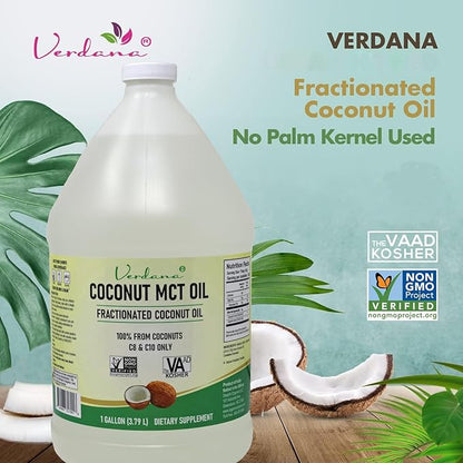 Verdana MCT Oil – 100% Coconut Derived – 1 Gallon - Kosher Food Grade – Vegan – NON GMO– Used for Keto, Paleo, Sports Nutrition, Aromatherapy, Massage, Ayurvedic Oil Pulling Oral Rinse Mouthwash