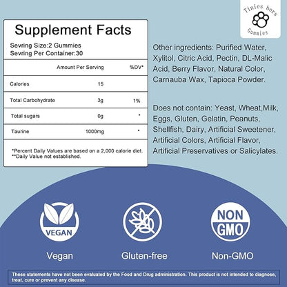 Taurine Gummies 1000mg, Cod Liver Oil Gummies 1000mg, Sugar Free for Adults and Kids, Amino acids, Omega-3s & Vitamin A&D for Cognitive, Heart & Eye Health, Boost Immune