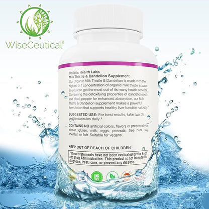 Max Absorption USDA Organic Milk Thistle Potent 5:1 Concentrated Extract (2000mg Strength) & Organic Dandelion Root | Silymarin Antioxidant Flavonoid | Liver Support Supplement (60 Count (Pack of 1))