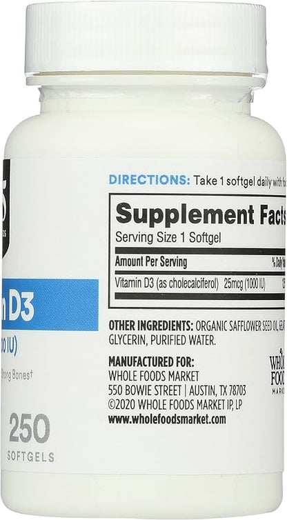 365 by Whole Foods Market, Vitamin D3, 1000 IU, 250 Softgels
