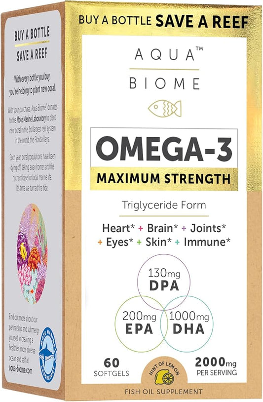Aqua Biome by Enzymedica, Maximum Strength Omega 3 Fish Oil, 60 Softgels