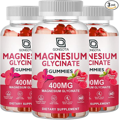 Magnesium Glycinate Gummies 400 mg with 100 mg Composite magnesium - Chelated Magnesium Potassium Supplement with Vitamin D, B6 Supports Calm, Sleep, Memory & Muscle Cramps,Sugar Free - 180 Gummies