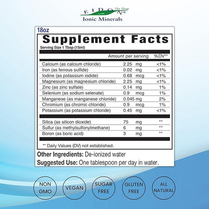 Eidon Ionic Minerals Multiple Minerals Supplement - Ionic Trace Mineral Drops for Water, Natural Liquid Vitamins to Support Heart Health and Hydration, No Additives or Preservatives - 18 oz